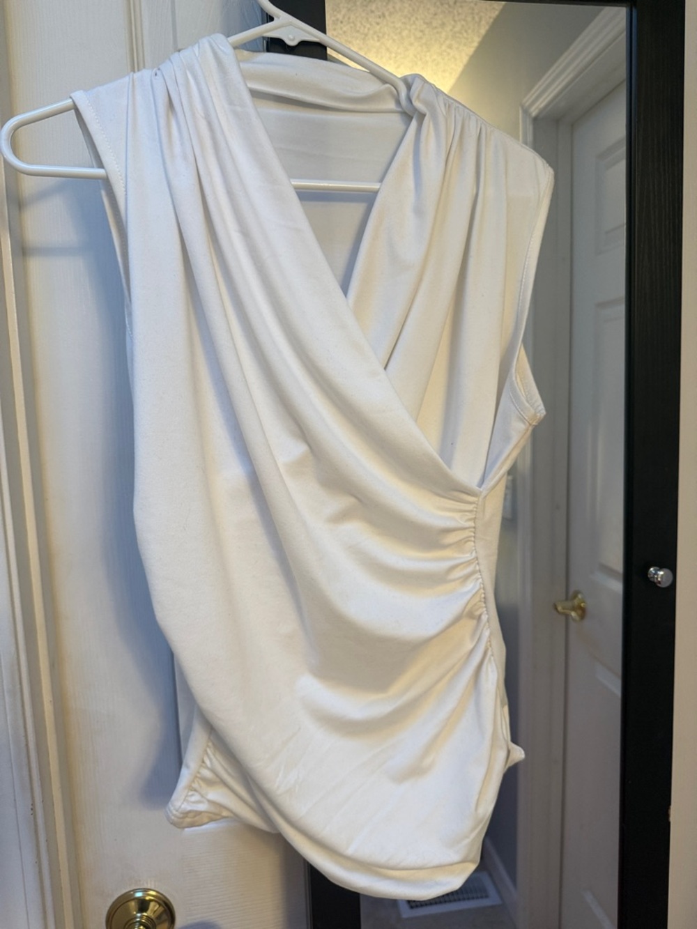White Drape-Front Sleeveless layering top